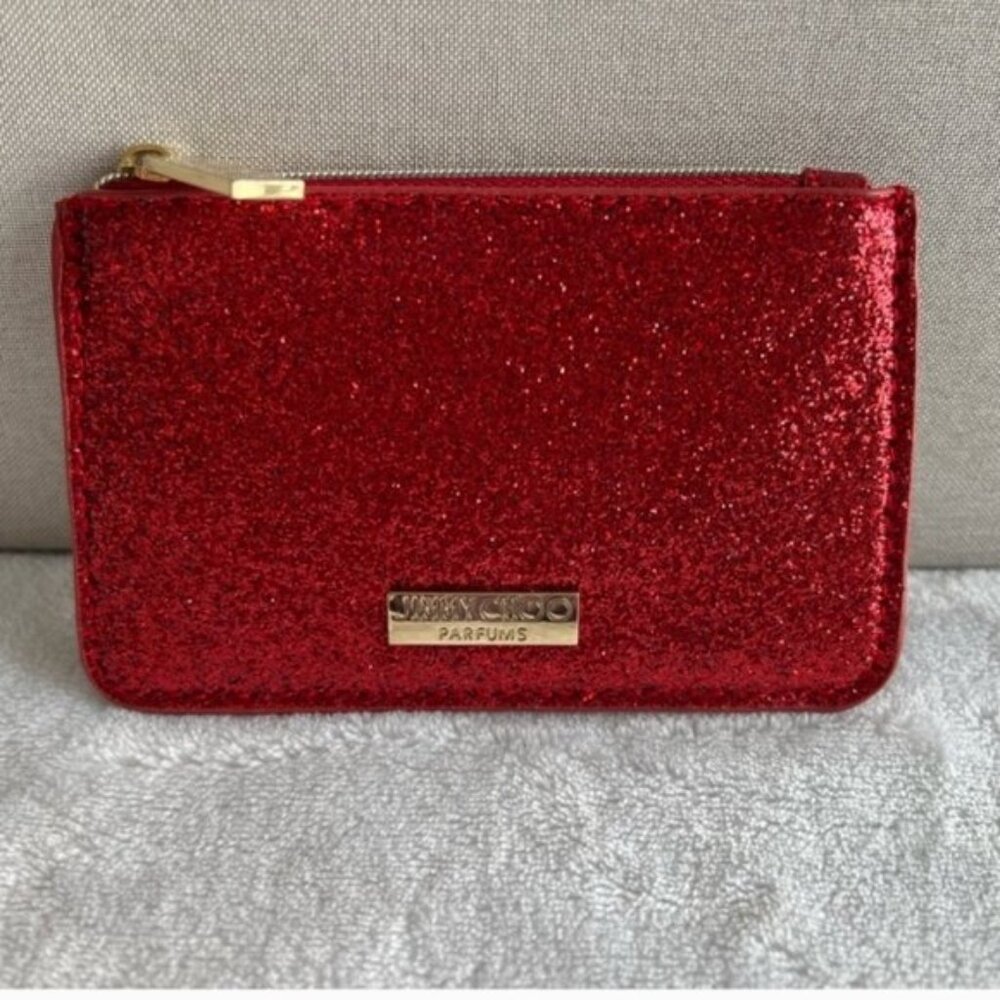 Jimmy Choo Red Glitter Card Holder & Drawstring Dust Bag NWOT - Picture 8 of 8